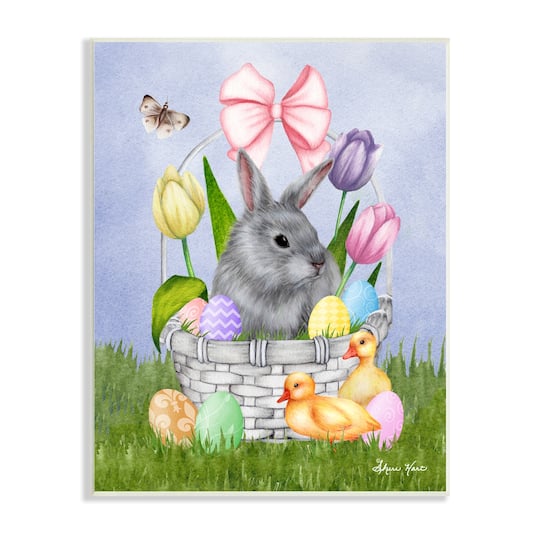 Stupell Industries Pastel Bunny Rabbit Basket Easter Egg Baby Chicks Wall Plaque Art